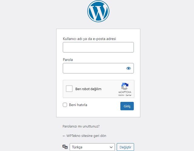 wptekno-wordpress-admin-giris-yolu-degistirme-nasil-yapilir-wp-admin-giris-wordpress-login-sayfasi